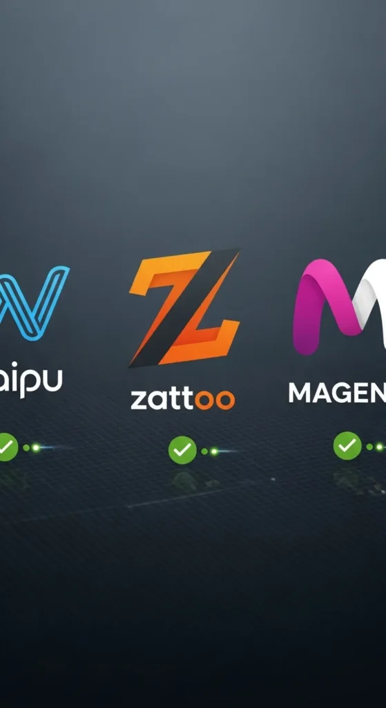 Logos von Waipu.tv, Zattoo und MagentaTV als Symbole für legale IPTV-Anbieter in Deutschland.