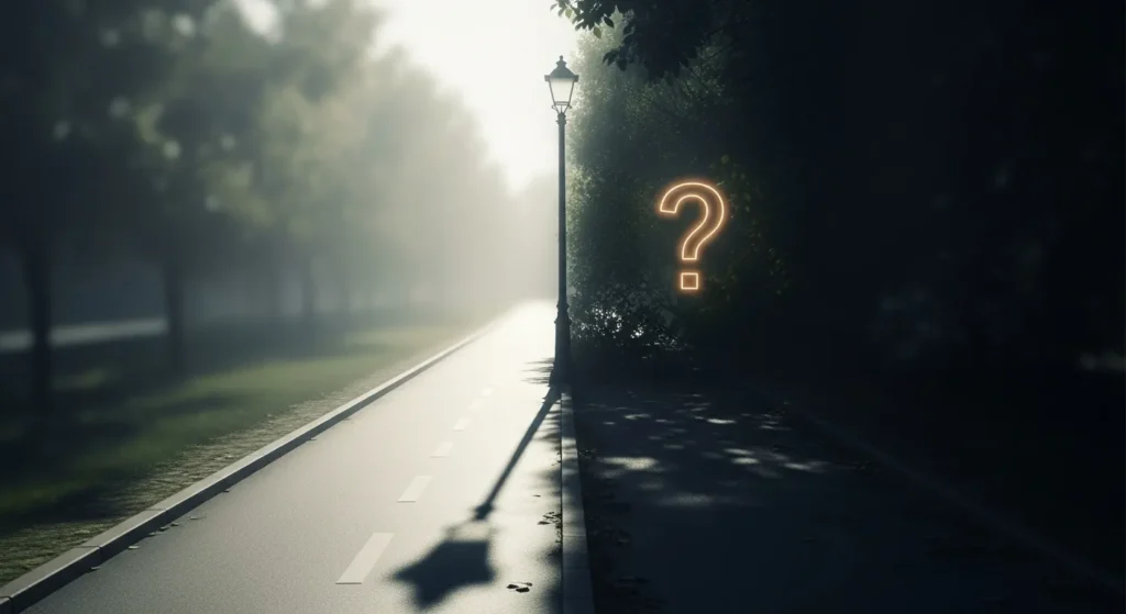 Metapher für rechtliche Grauzone bei IPTV Helle und dunkle Wege symbolisieren Legalität und Risiken.